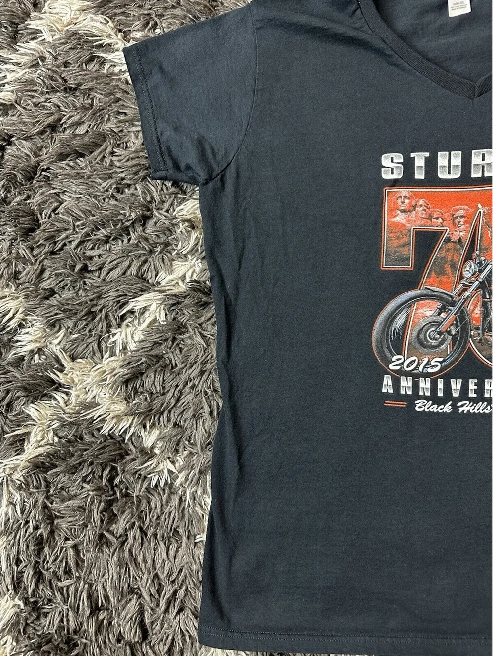 Sturgis 75th Anniversary 2015 Black Hills Rally V-Neck T Shirt Womens 3XL Black